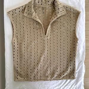 Joelle Women's Beige Perforated Isabeau Polo Top -  Size M - Designed in Quebec